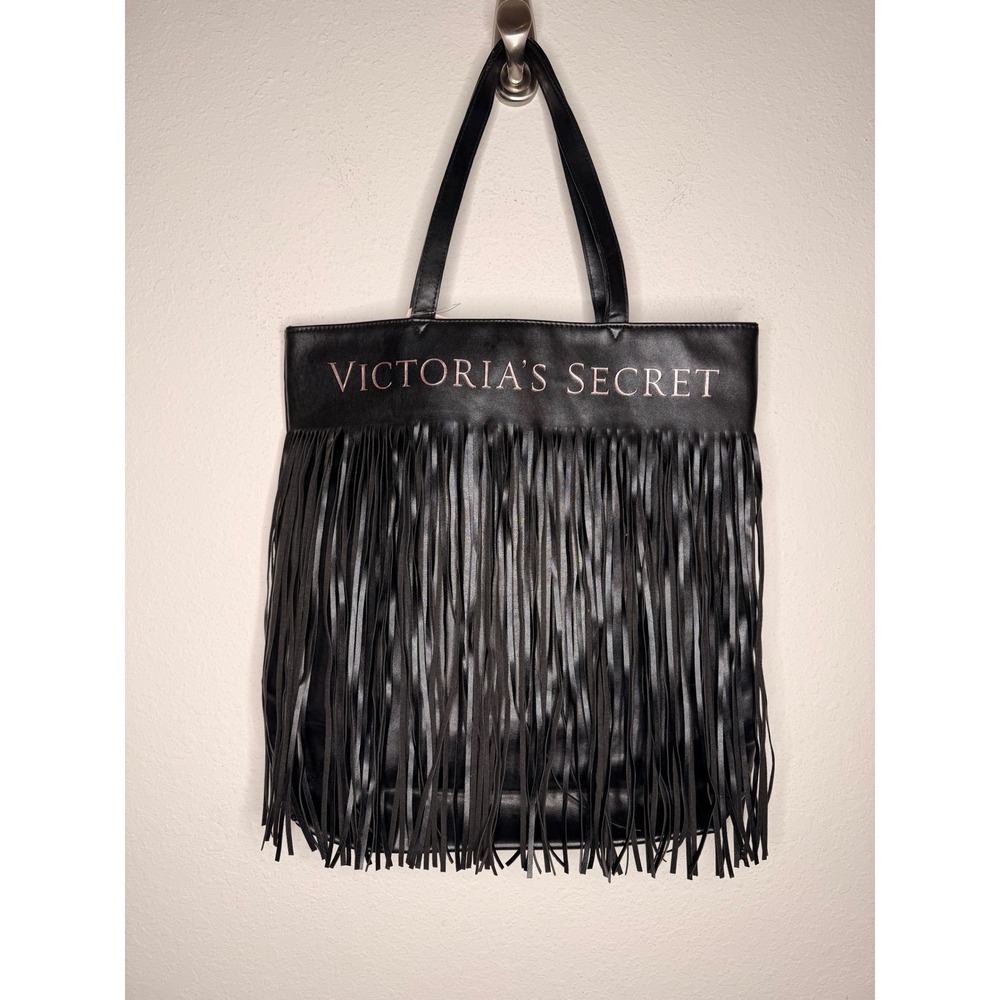 NWT Victoria's Secret Limited Edition black faux leather fringe tote bag - Picture 9 of 9